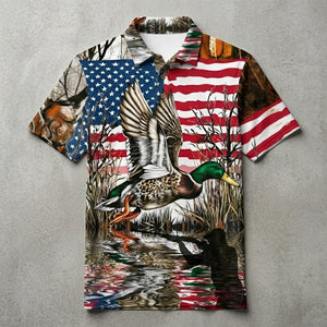 America Mallard Duck Hunting Camo Men Polo Shirt