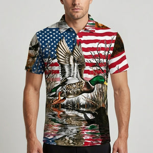 America Mallard Duck Hunting Camo Men Polo Shirt