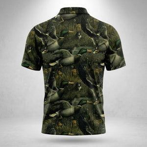 Mallard Duck Hunting Moss Green Vintage Men Polo Shirt
