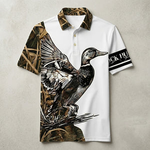 Vintage Graphic Duck Hunting Men Polo Shirt