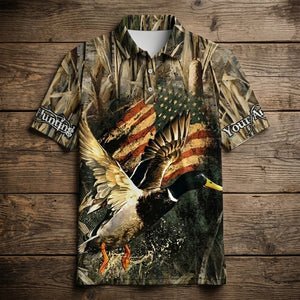 Custom Name America Duck Hunting Men Polo Shirt