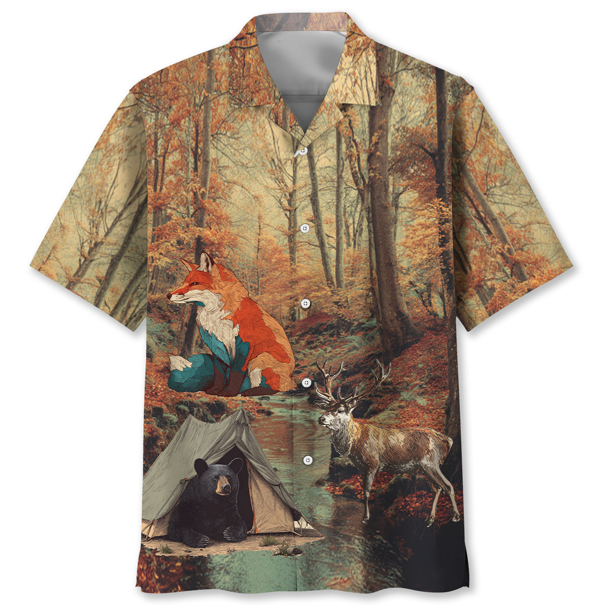 Vintage Camping Forest Autumn Hawaiian Shirt