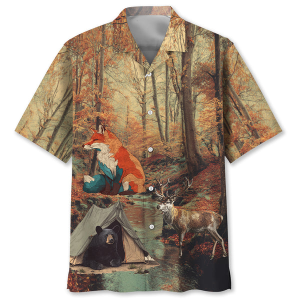 Vintage Camping Forest Autumn Hawaiian Shirt
