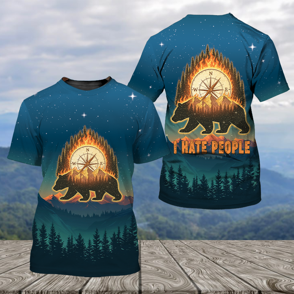 Bear Camp I Hate People  Mountain Night Forest All Over Print Shirt