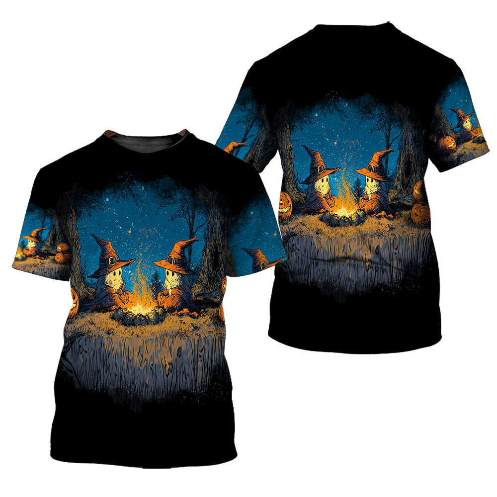 Spooky Pumpkin Campfire Night All Over Print Shirt