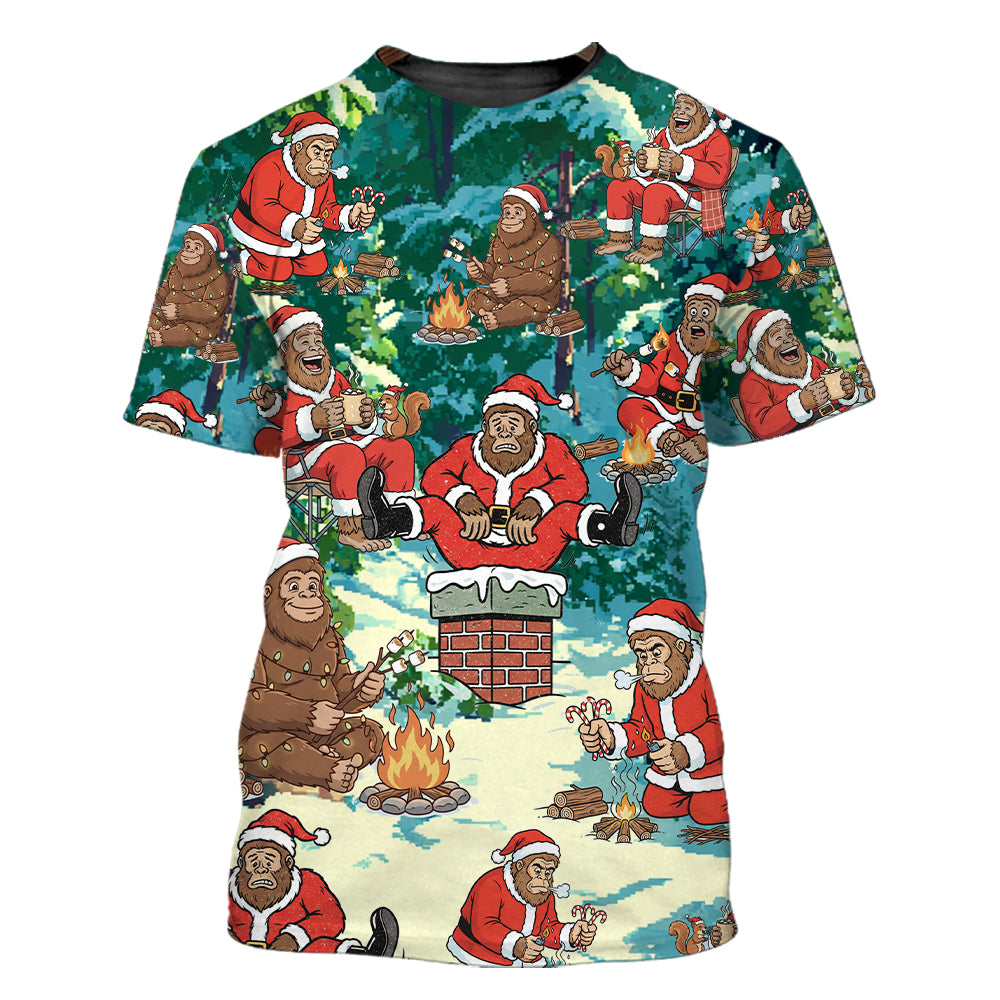 Bigfoot Camping Xmas All Over Print Shirt