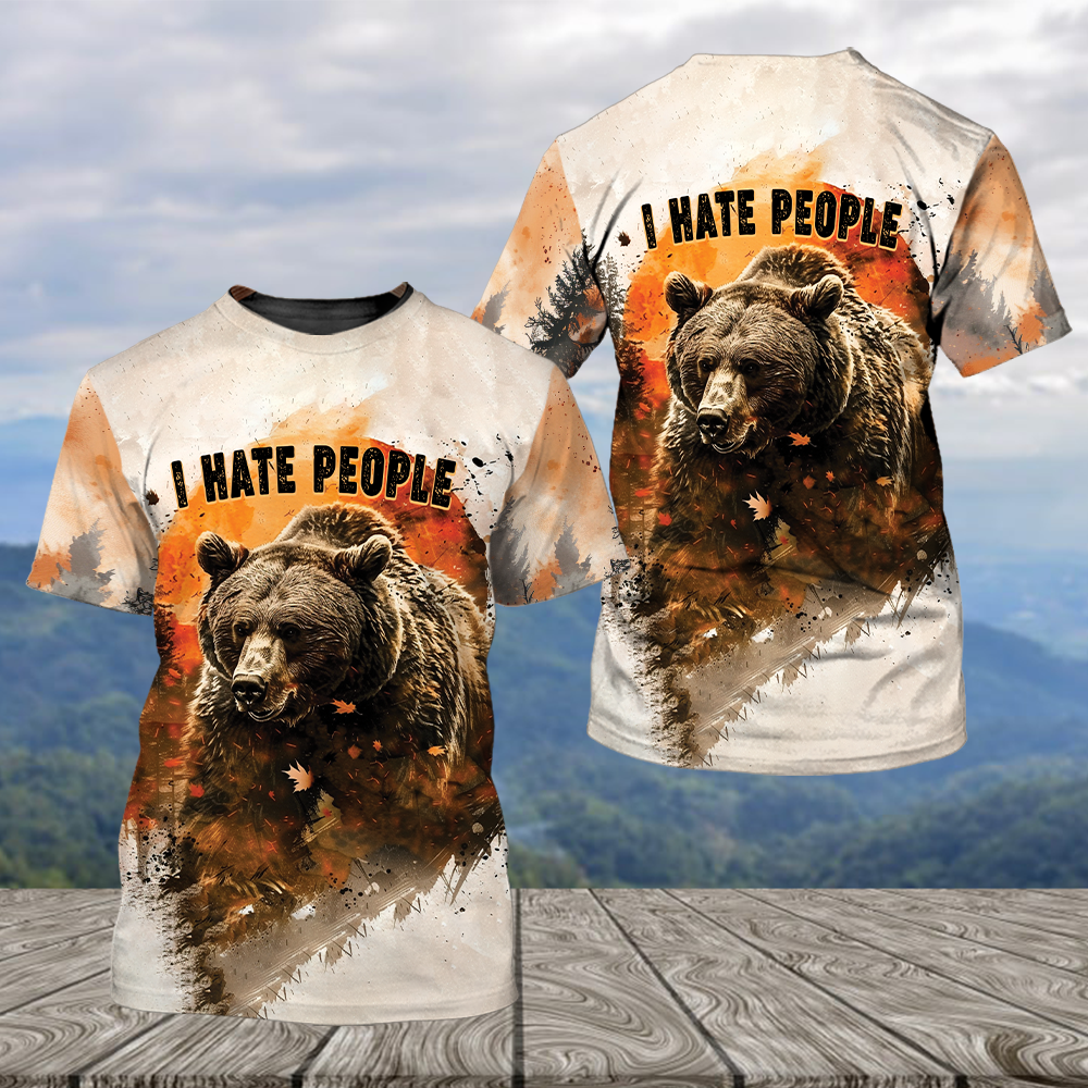 Bear Forest I Hate People All Over Print Shirt