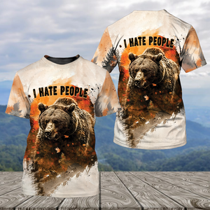 Bear Forest I Hate People All Over Print Shirt