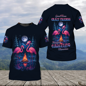 Crazy Friends Camping Memories Flamingo Christmas All Over Print Shirt
