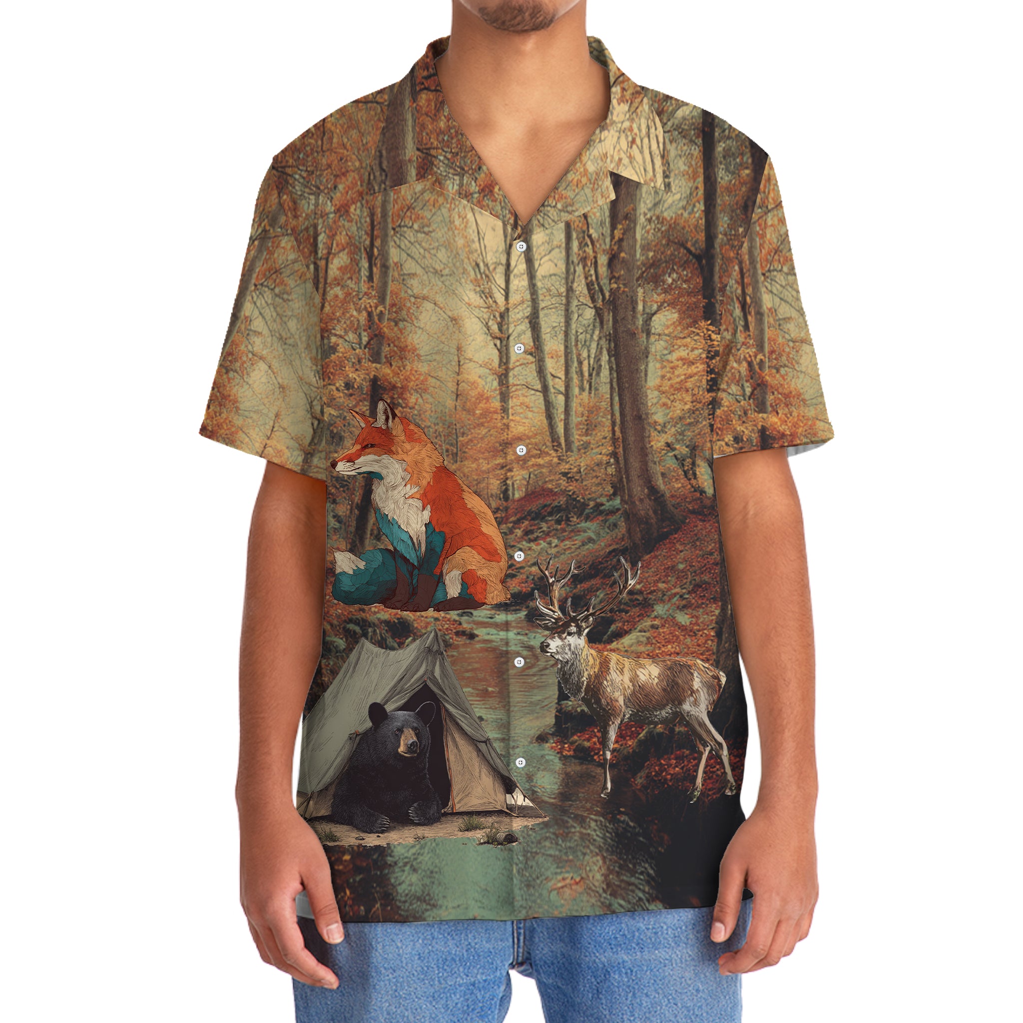 Vintage Camping Forest Autumn Hawaiian Shirt