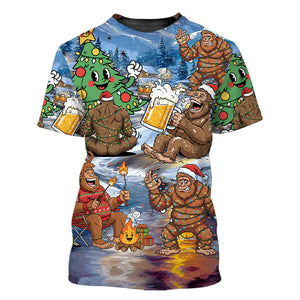 Bigfoot Camping In Santa Costume All Over Print Shirt