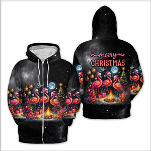 Merry Christmas Flamingo Camping All Over Print Shirt