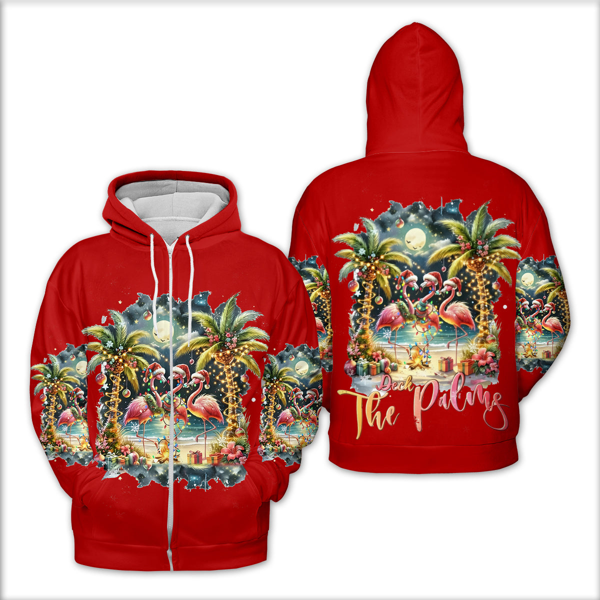 Christmas Deck The Palms Flamingo All Over Print Shirt