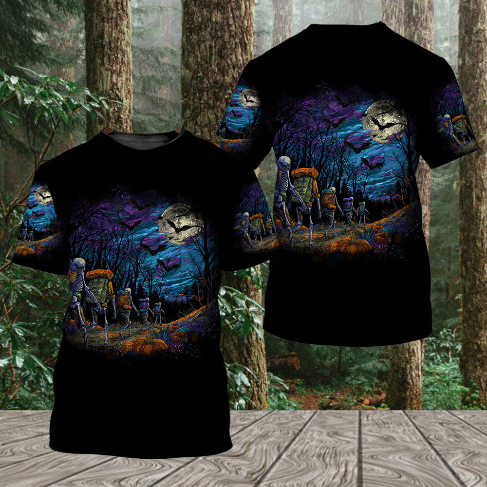 Skeleton Trekking Adventure Night Halloween All Over Print Shirt