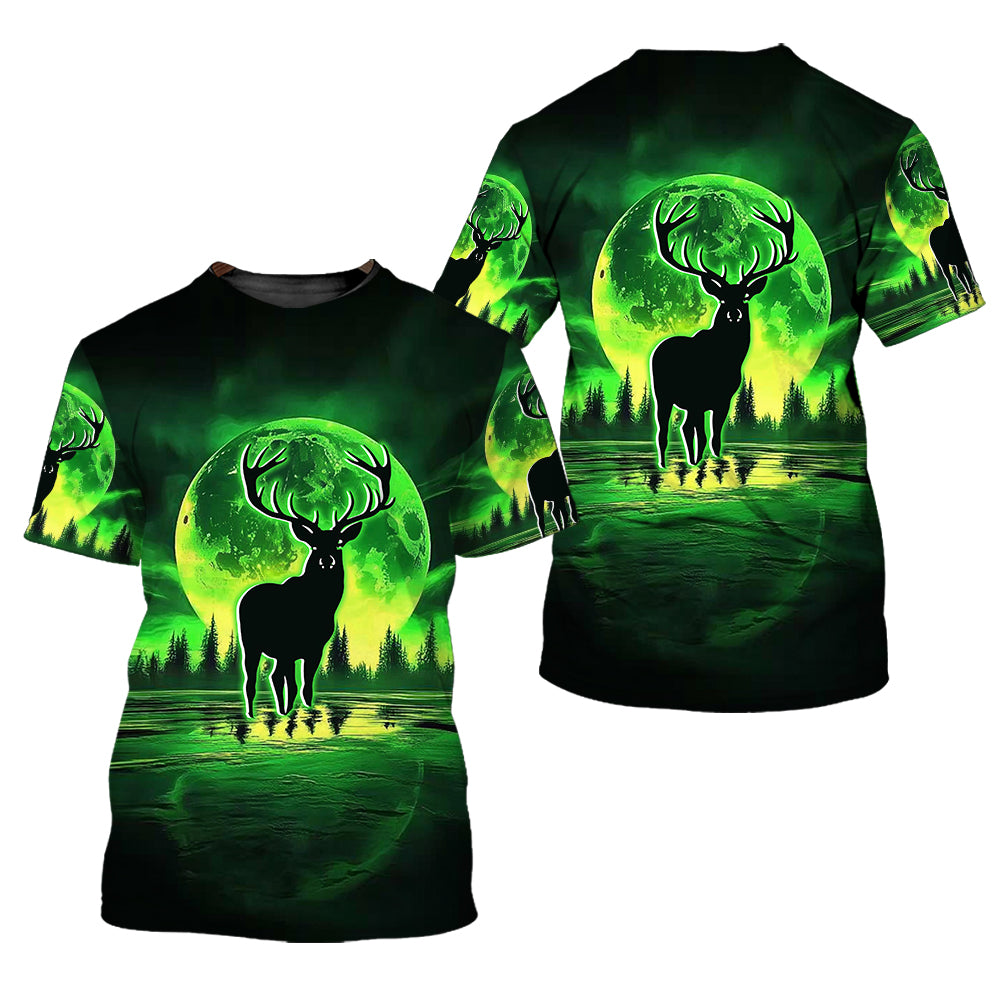 Deer Green Moonlit Art All Over Print Shirt