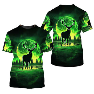 Deer Green Moonlit Art All Over Print Shirt