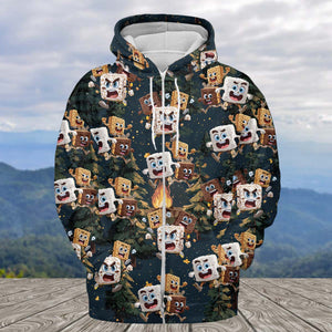 Chocolate and Cracker Chasing Marshmallow Camping All Over Print Shirt