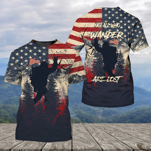 Vintage Patriotic Bigfoot Not All Who Wander All Over Print Shirt
