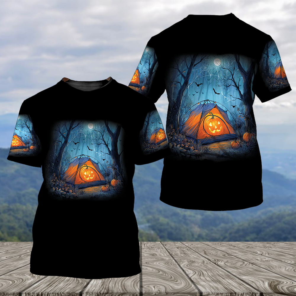Halloween Pumpkin Camping All Over Print Shirt