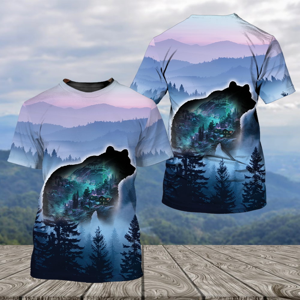 Aurora Bear Adventure Mountain All Over Print Shirt