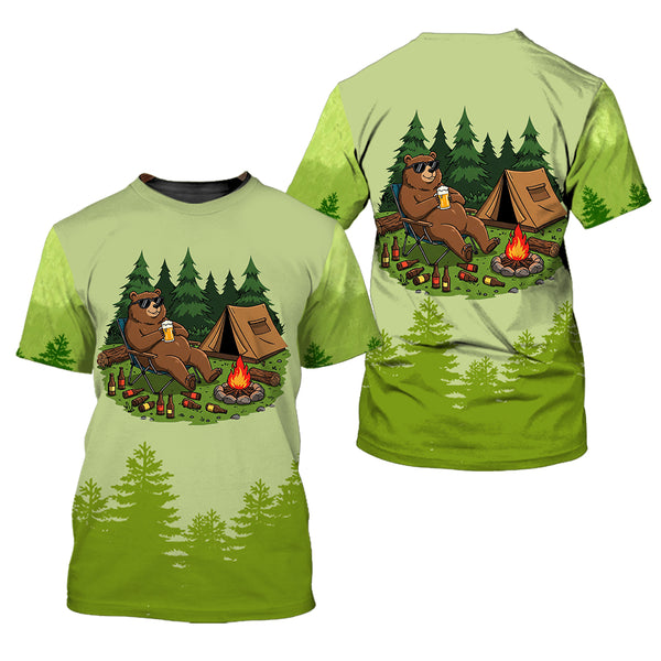 Funny Bear Drinking Camping All Over Print Shirt
