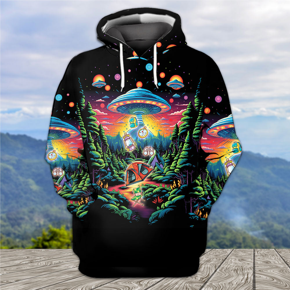 Alien UFO Abduction On Camping Site Night All Over Print Shirt