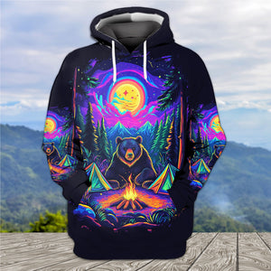 Camping Night With Bear All Over Print Shirt