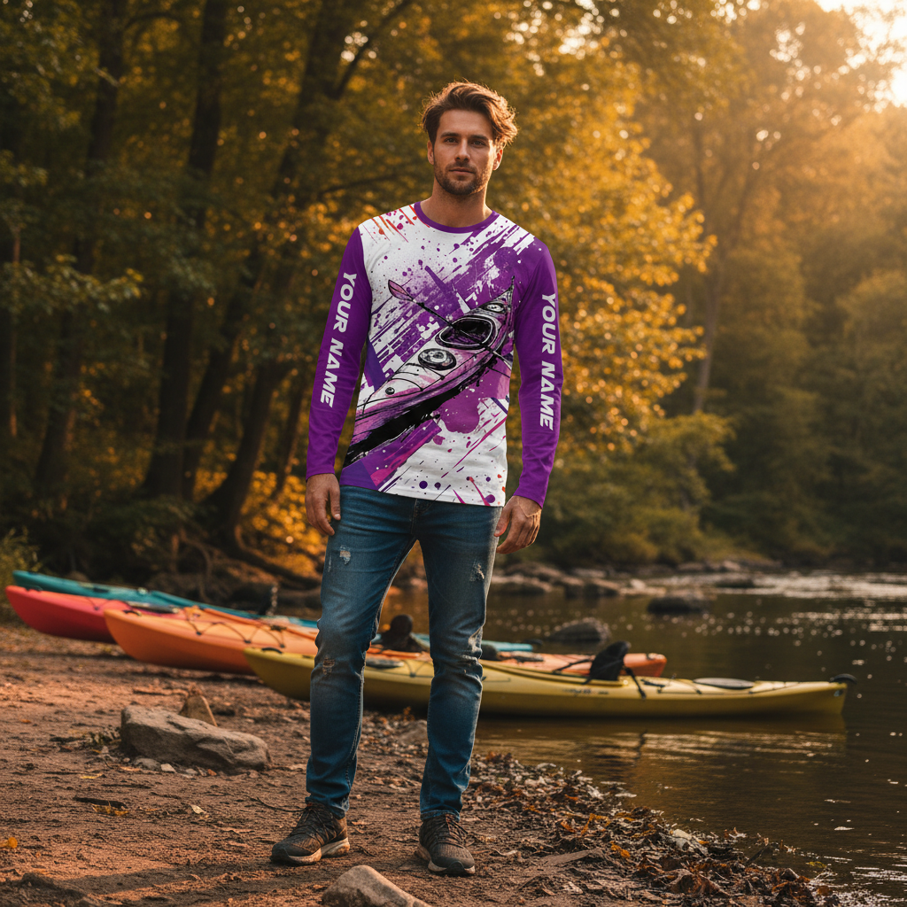 Custom Name Kayaking Purple All Over Print Shirt