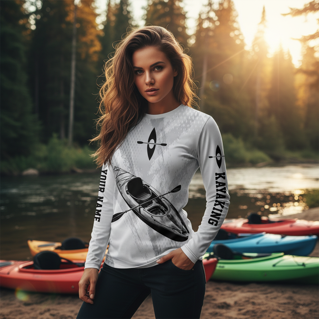Custom Name Kayaking Black And White All Over Print Shirt