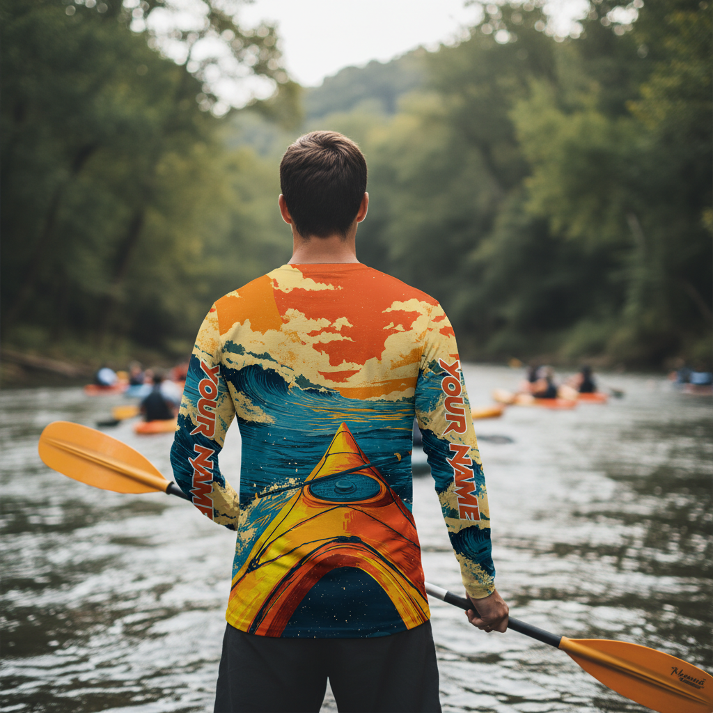 Custom Name Sunset Kayaking Scene All Over Print Shirt