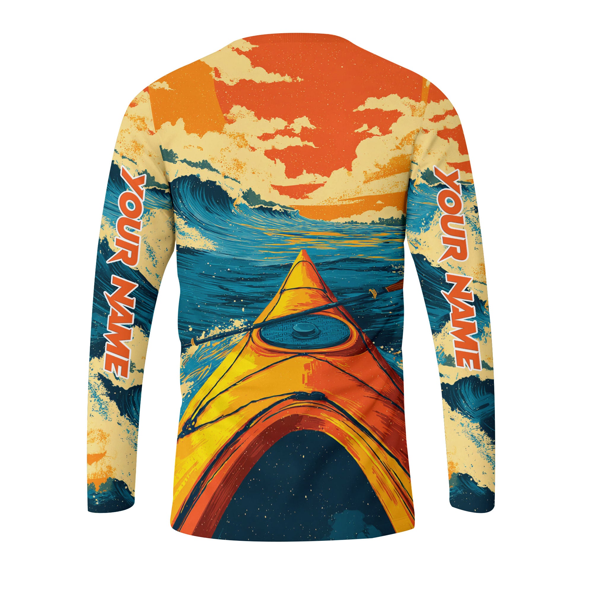 Custom Name Sunset Kayaking Scene All Over Print Shirt