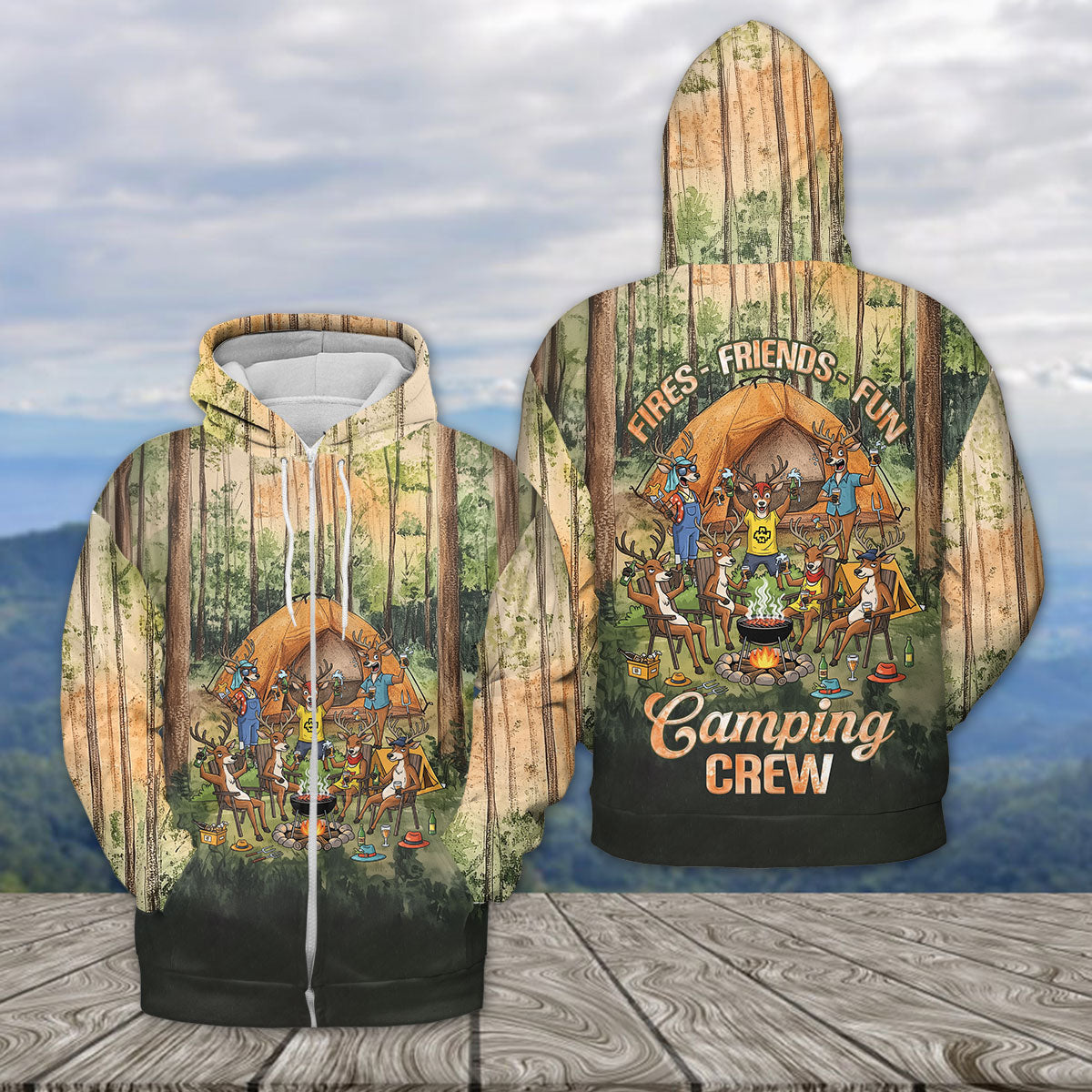 Friends, Fires, Fun Camping Crew Deer All Over Print Shirt
