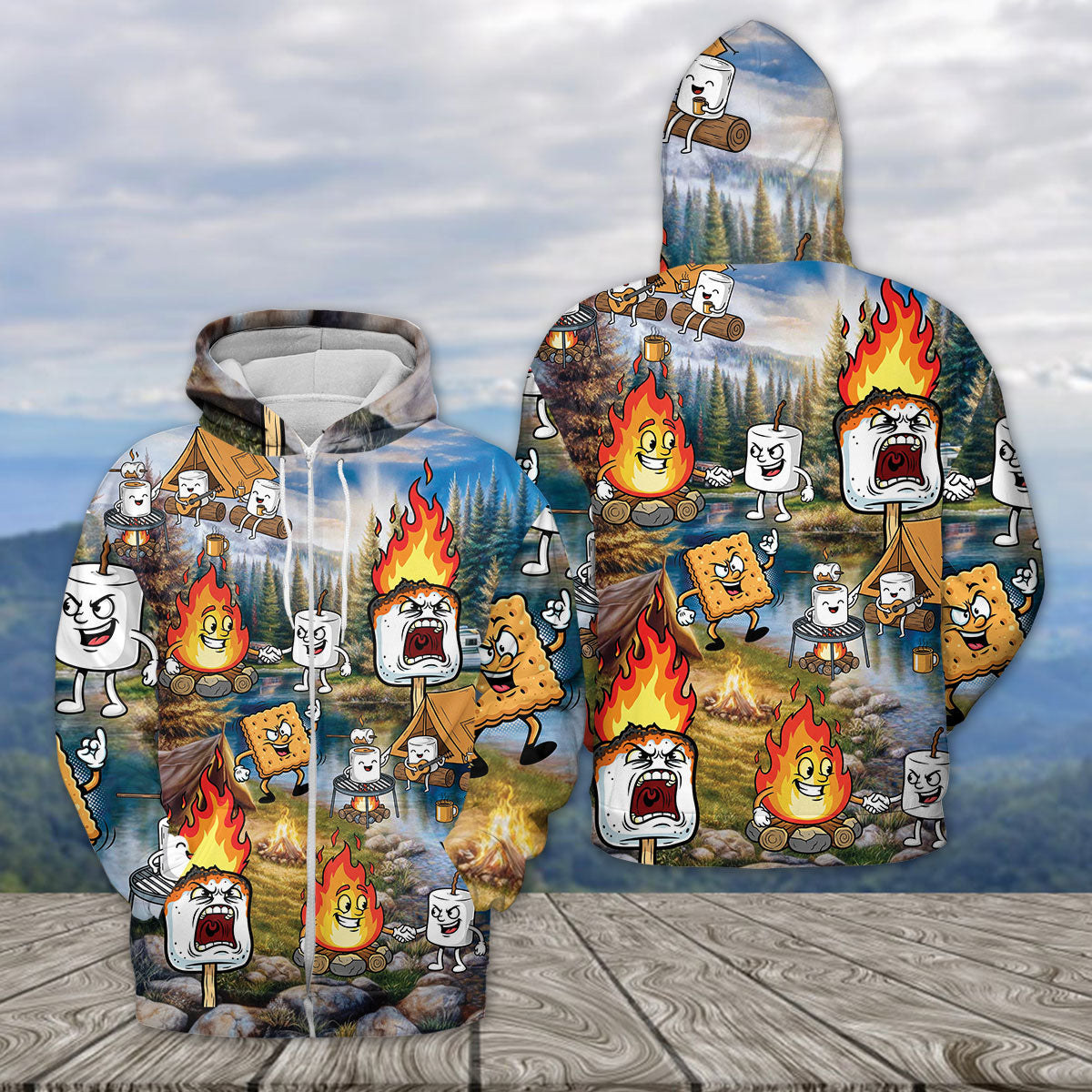 Vintage Camping Burnt Mashmallow All Over Print Shirt