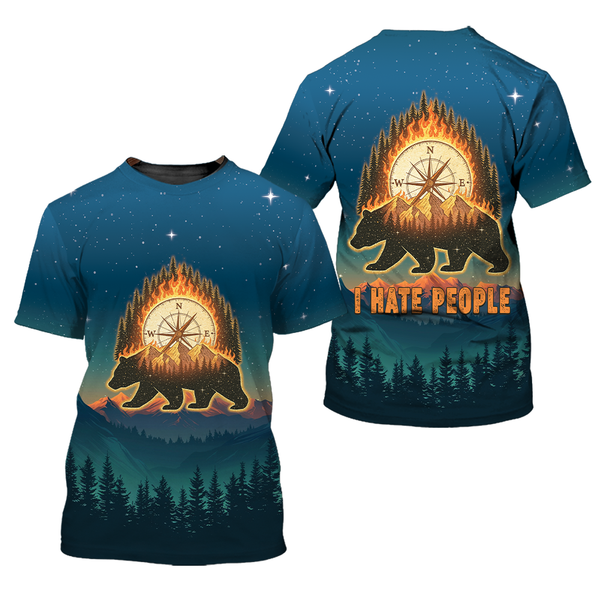 Bear Camp I Hate People  Mountain Night Forest All Over Print Shirt