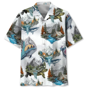 Camping Turtle, Shark, Whale Hawaiian Shirt
