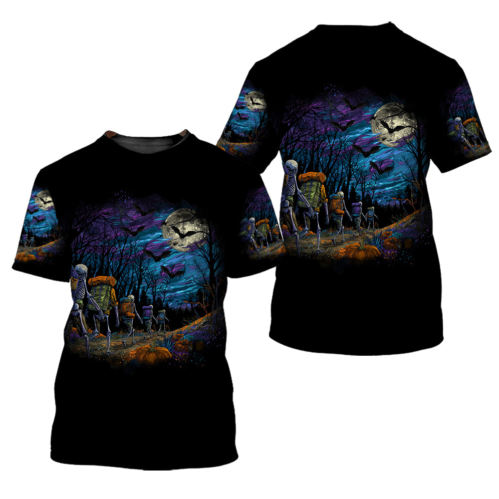 Skeleton Trekking Adventure Night Halloween All Over Print Shirt