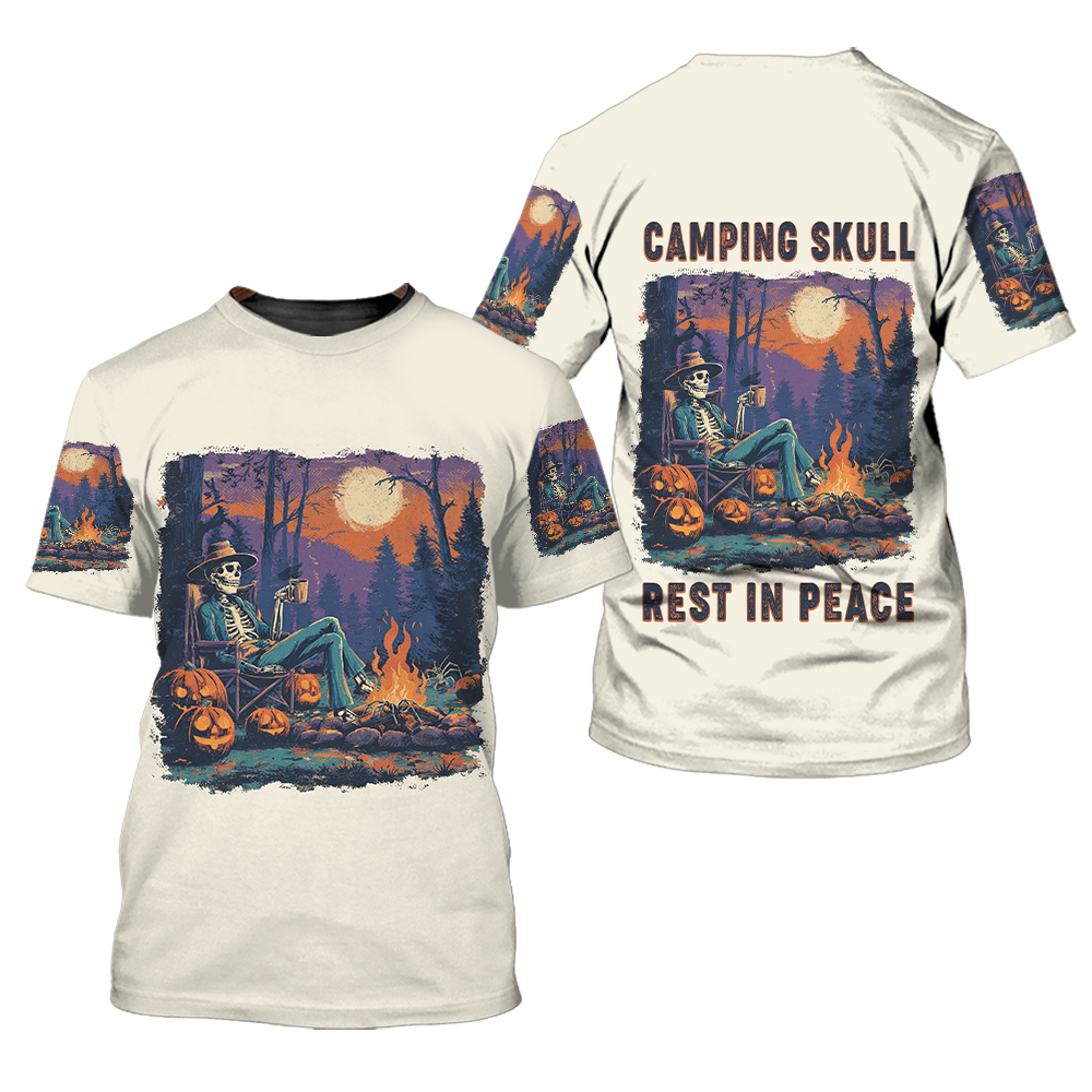 Chilling Skeleton by the Campfire Vintage Halloween All Over Print Shirt