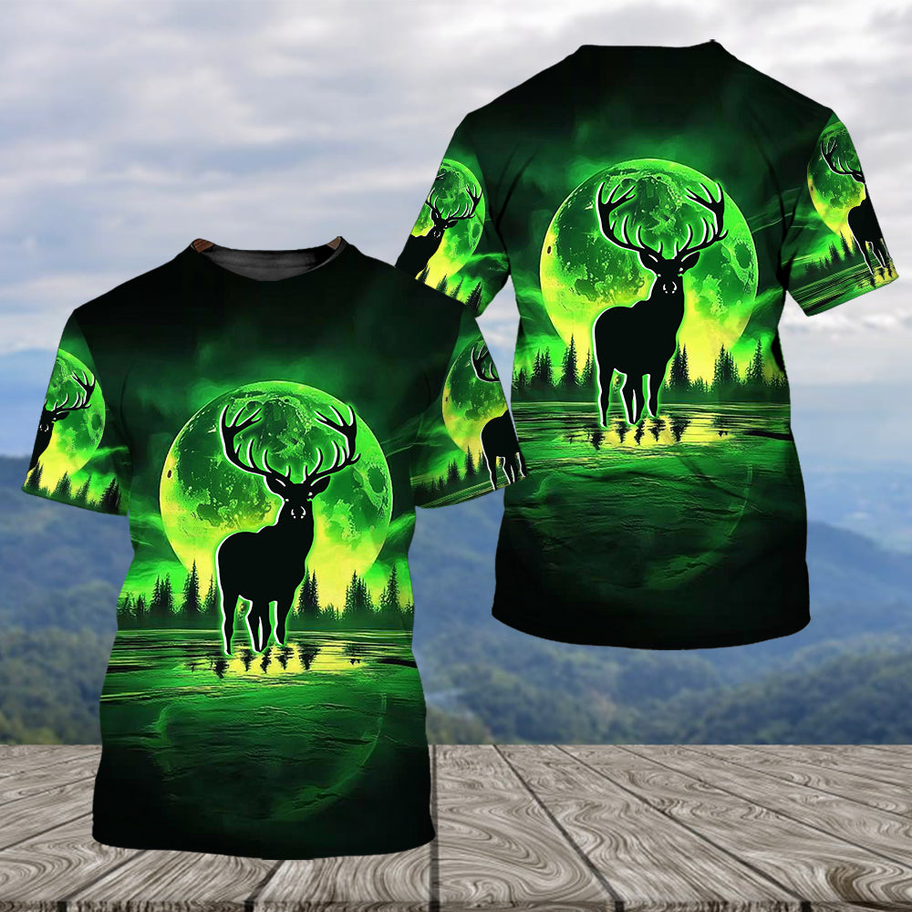 Deer Green Moonlit Art All Over Print Shirt