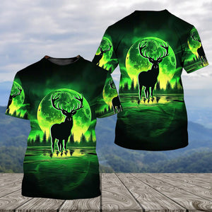 Deer Green Moonlit Art All Over Print Shirt