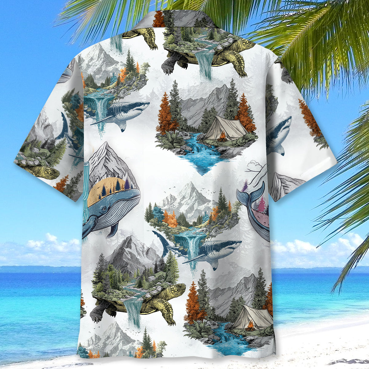 Camping Turtle, Shark, Whale Hawaiian Shirt