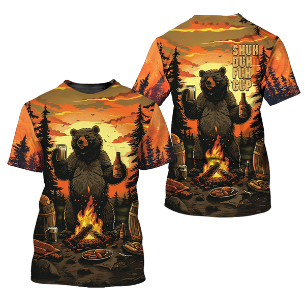 Funny Beer Bear Campfire All Over Print Shirt
