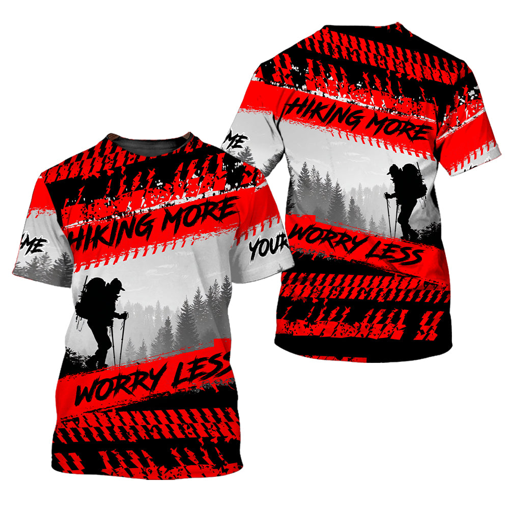 Custom Name Hiking More Worry Less Black Red All Over Print Shirt