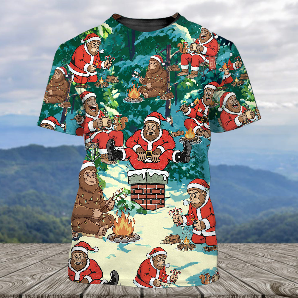 Bigfoot Camping Xmas All Over Print Shirt