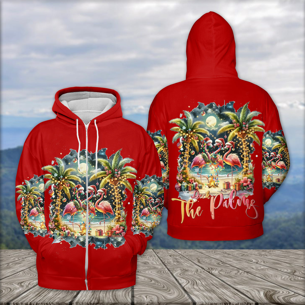 Christmas Deck The Palms Flamingo All Over Print Shirt