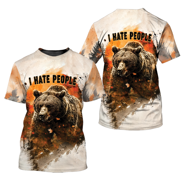 Bear Forest I Hate People All Over Print Shirt