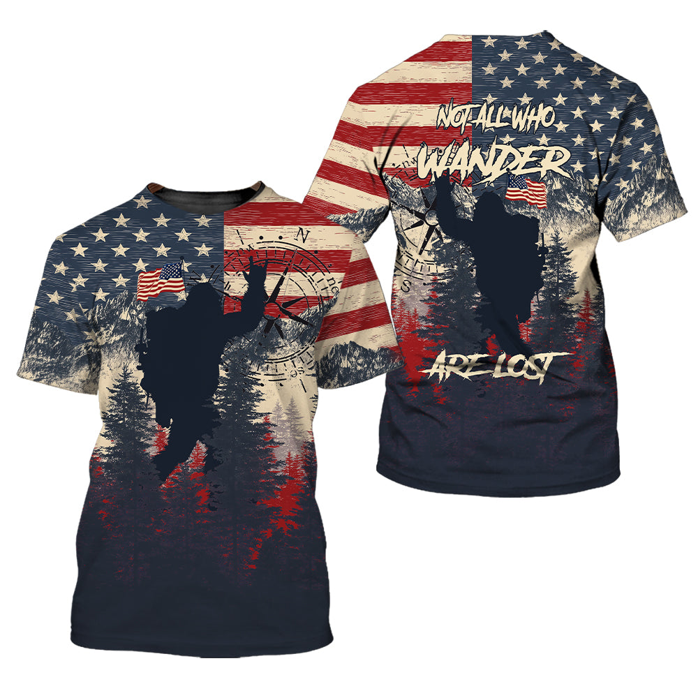 Vintage Patriotic Bigfoot Not All Who Wander All Over Print Shirt