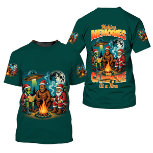 Funny Bigfoot Alien And Santa Making Memories One Campfire At A Time All Over Print Shirt