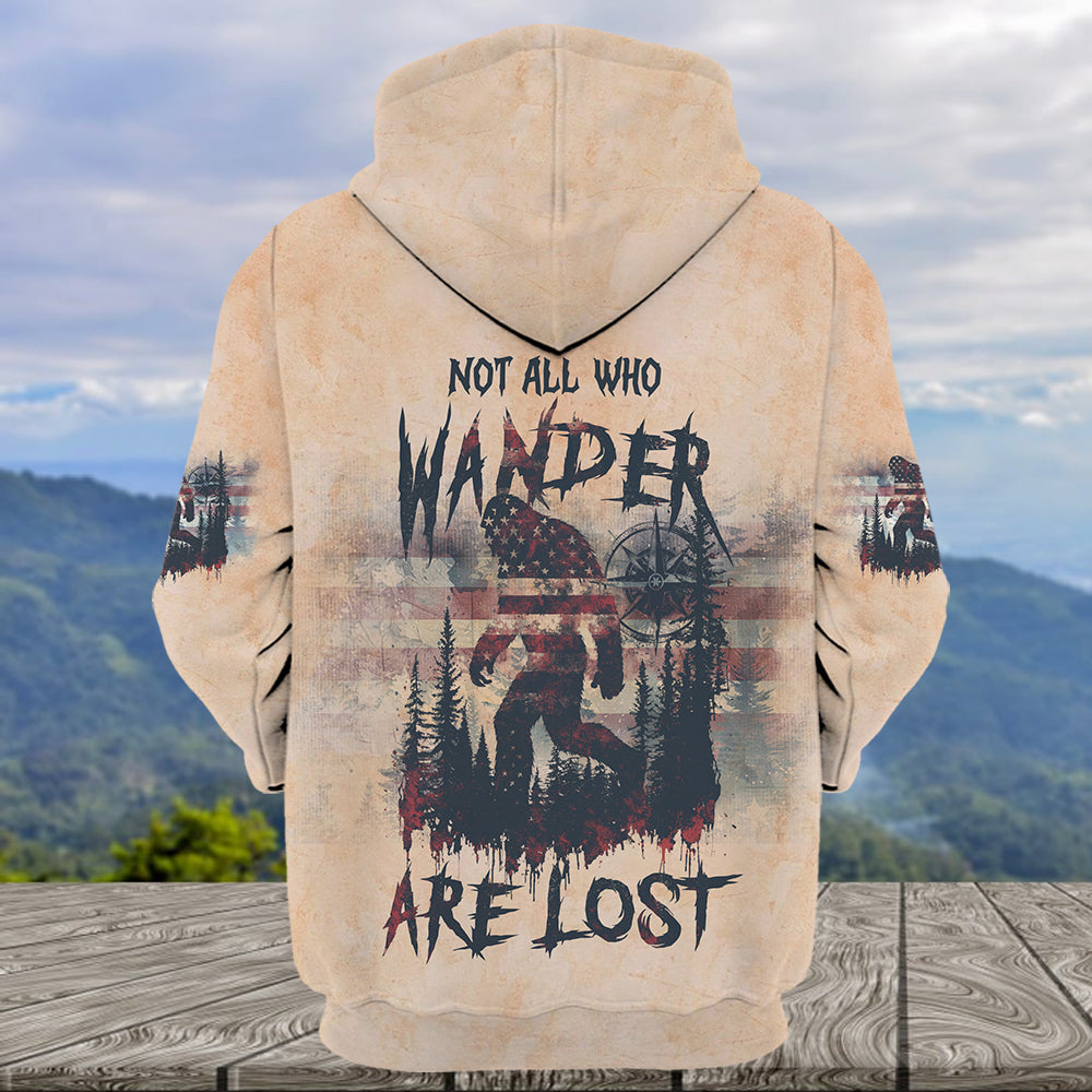 Vintage Bigfoot Not All Who Wander Are Lost Compass USA All Over Print Shirt