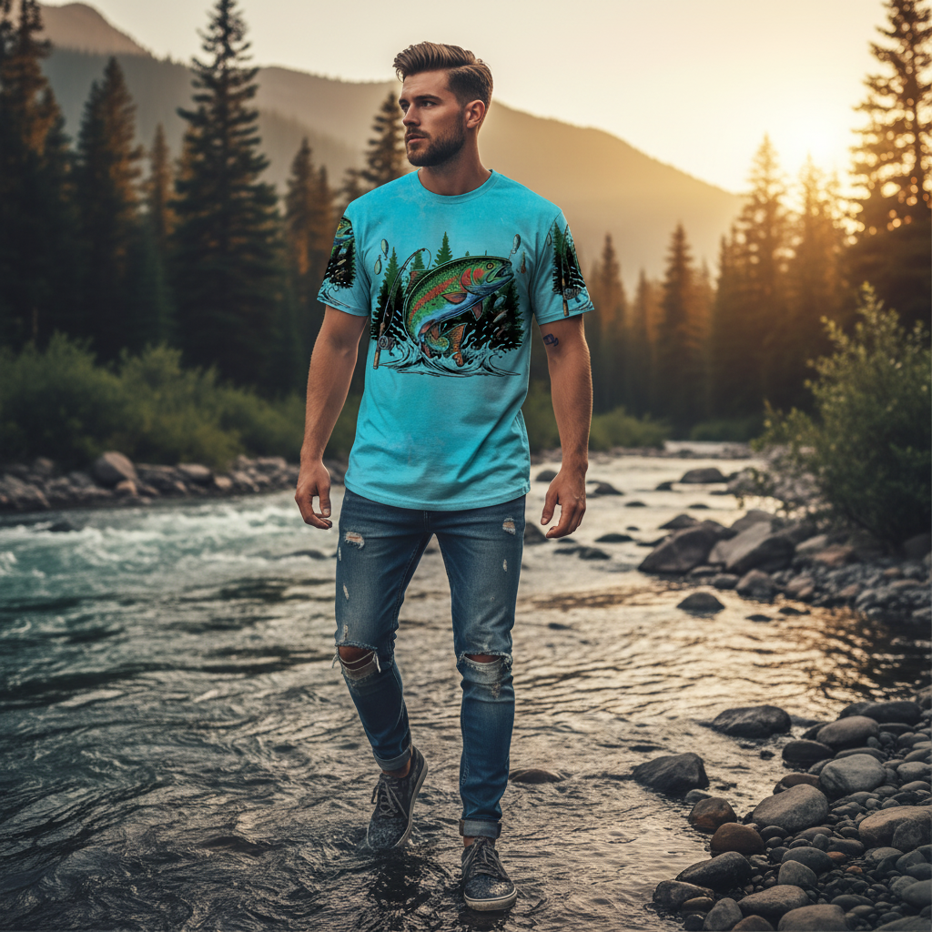 Fish Around And Find Trout Retro Graphic All Over Print Shirt