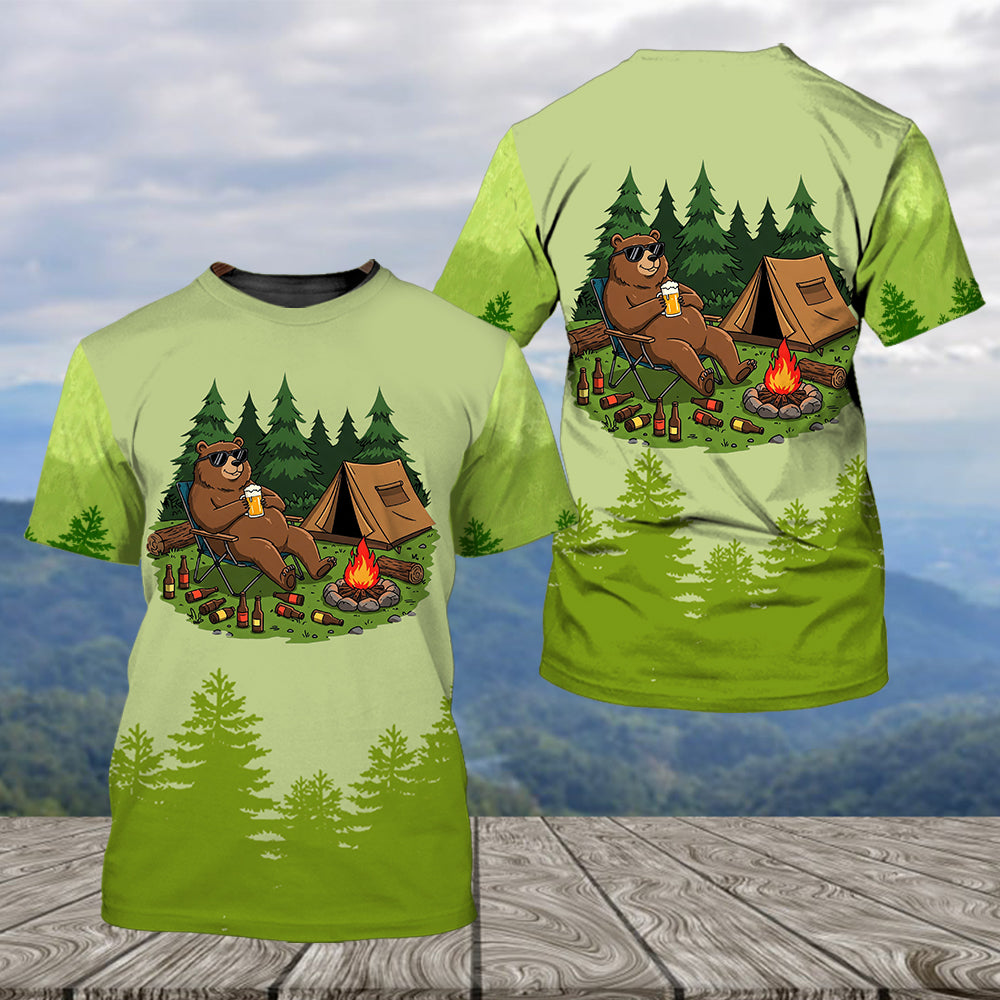 Funny Bear Drinking Camping All Over Print Shirt